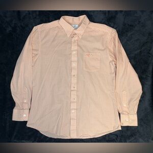 Genteal Orange White Plaid L/S Button Up Shirt Size Large Stretch Front Pocket